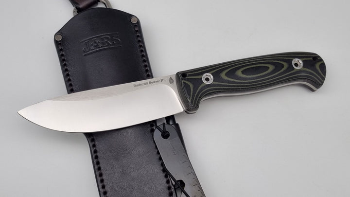 Bushcraft Beaver SE Reini Rossmann Micarta Outdoor Jagd Bushcraft Messer Green/Black Leather