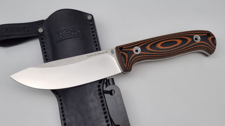 Bushcraft Beaver SE Reini Rossmann Micarta Outdoor Jagd Bushcraft Messer Orange/Black Leather