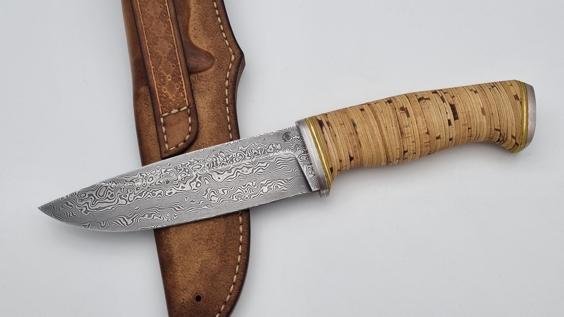 Leopard JARS Custom Knife Damast Stahl Mokume Birkenrinde Jagd Outdoor Messer 60 HRC