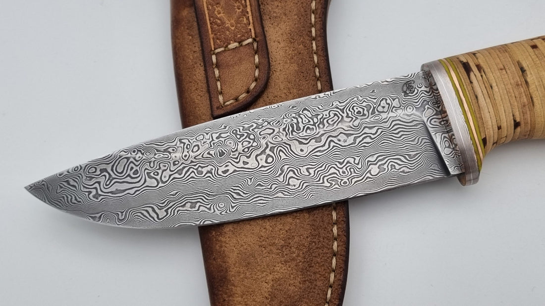 Leopard JARS Custom Knife Damast Stahl Mokume Birkenrinde Jagd Outdoor Messer 60 HRC