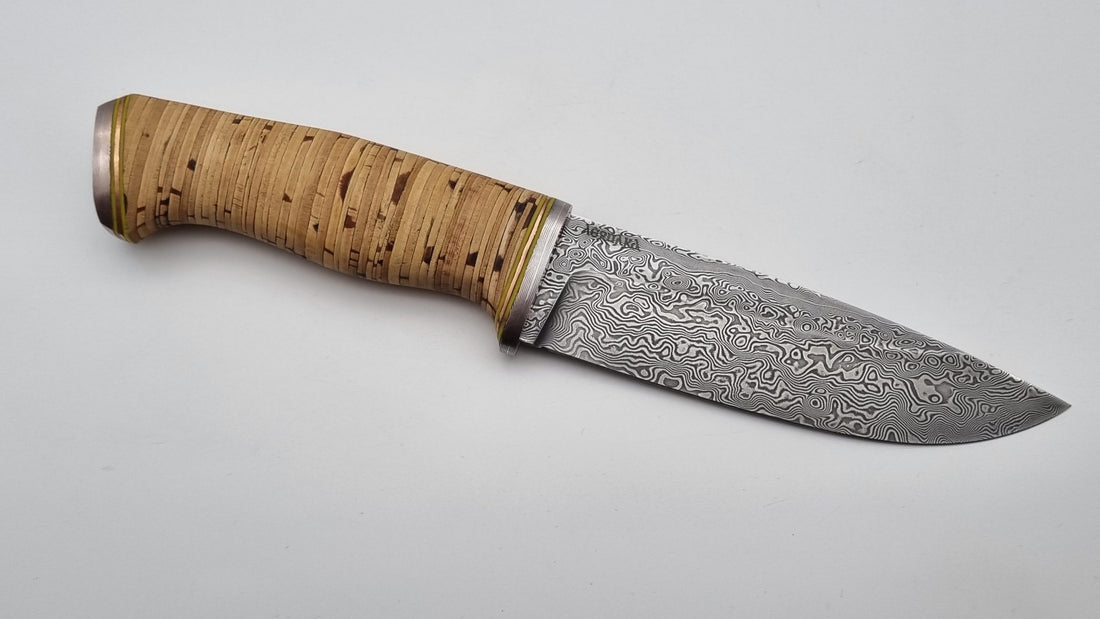 Leopard JARS Custom Knife Damast Stahl Mokume Birkenrinde Jagd Outdoor Messer 60 HRC