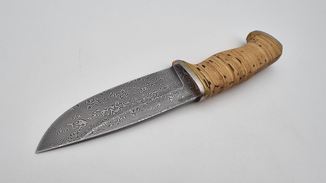 Leopard JARS Custom Knife Damast Stahl Mokume Birkenrinde Jagd Outdoor Messer 60 HRC