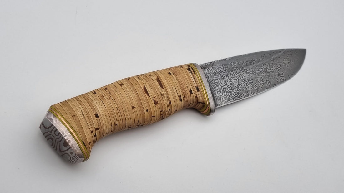 Leopard JARS Custom Knife Damast Stahl Mokume Birkenrinde Jagd Outdoor Messer 60 HRC