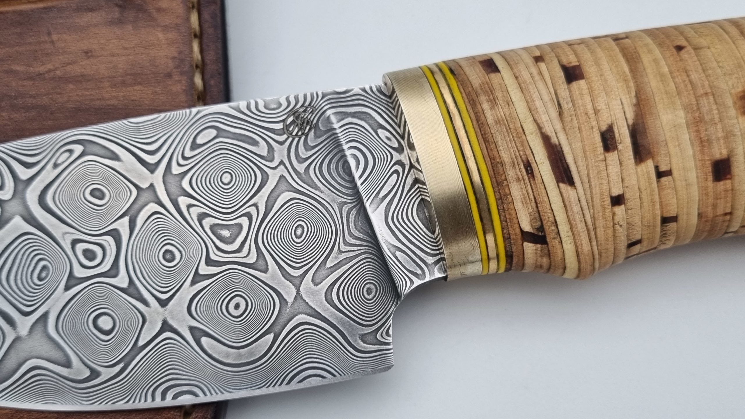 Reh JARS Custom Knife Damast Stahl Mokume Birkenrinde Outdoor Jagd Messer 60 HRC