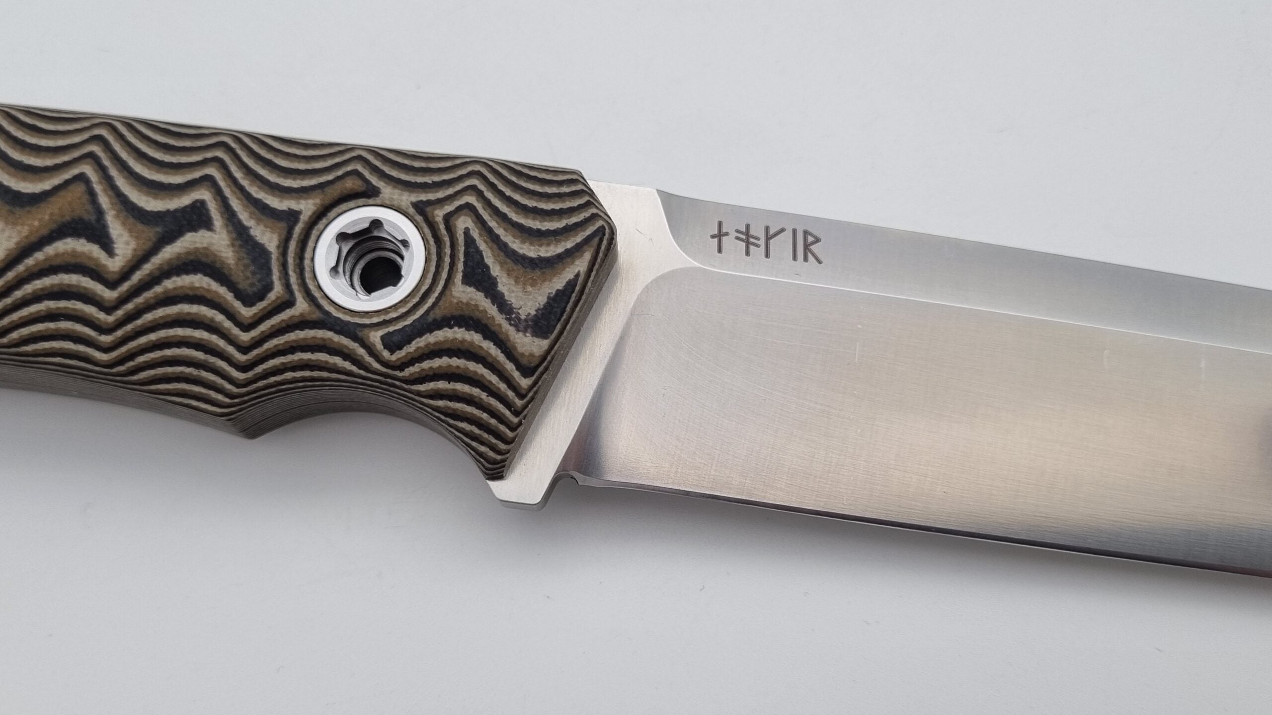 B-Ware Jäger JARS Messer N690 Stahl 60 HRC Outdoor Jagd Bushcraft Messer  Beige/Lederscheide