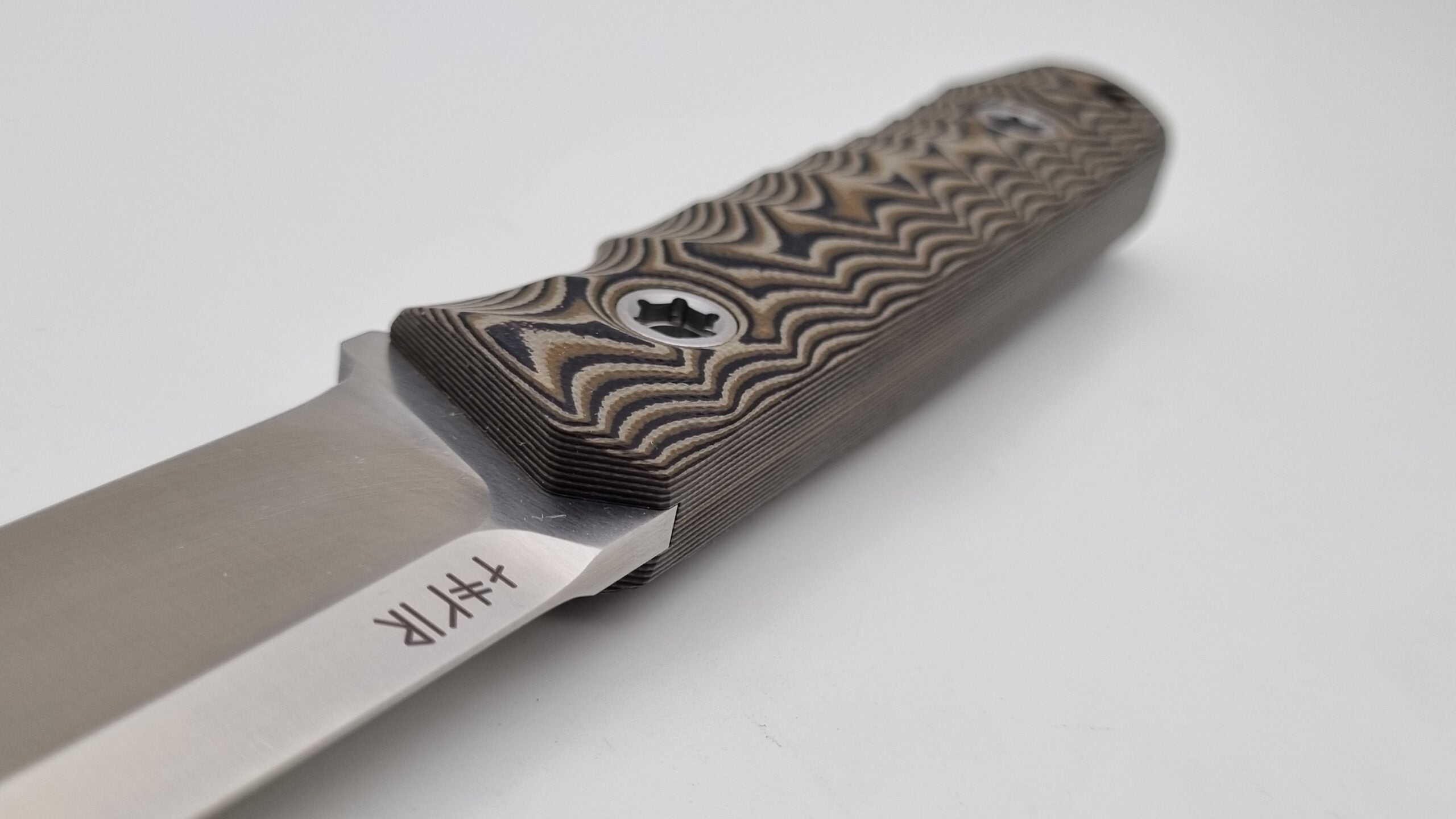 B-Ware Jäger JARS Messer N690 Stahl 60 HRC Outdoor Jagd Bushcraft Messer  Beige/Lederscheide