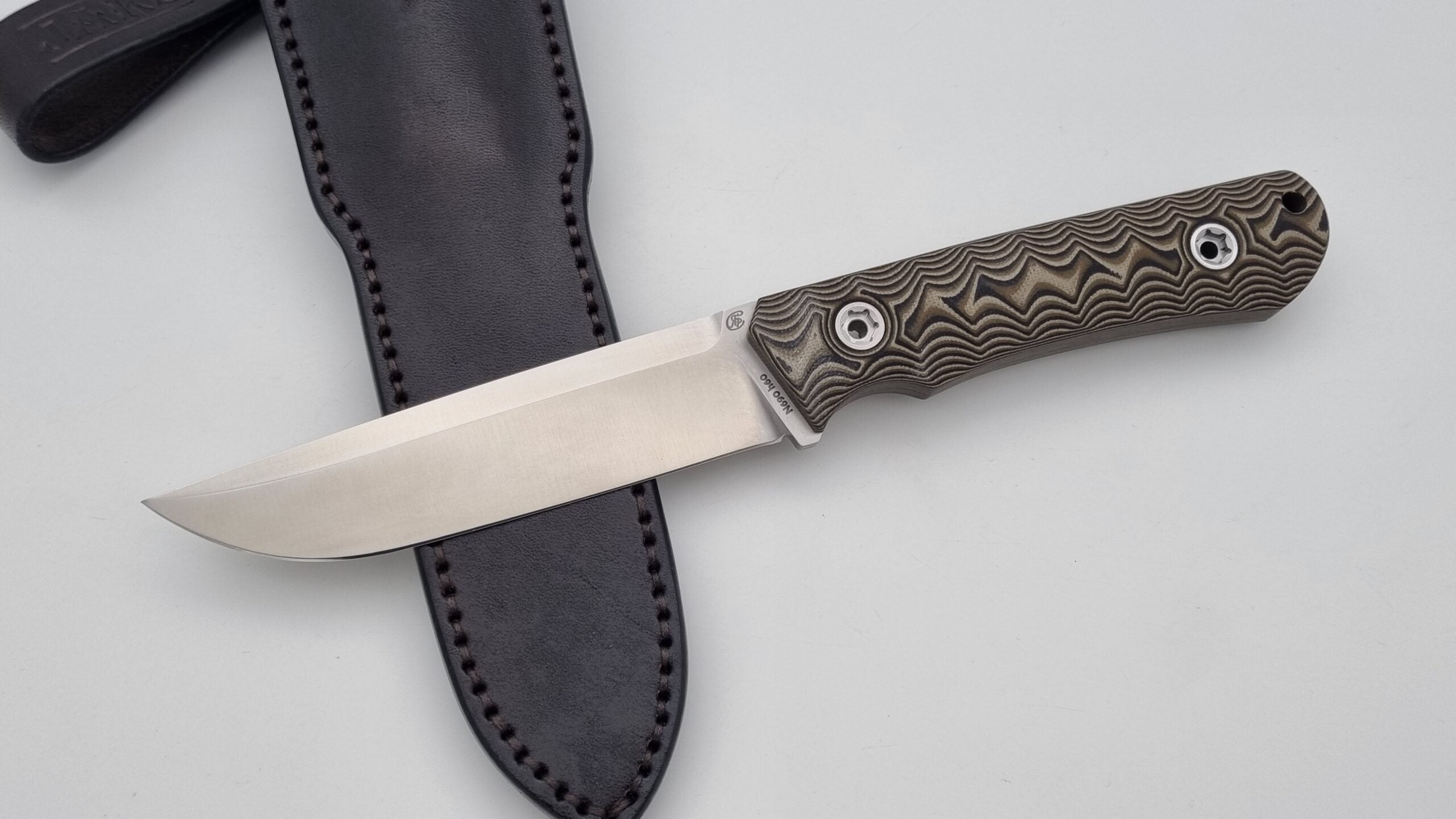 B-Ware Jäger JARS Messer N690 Stahl 60 HRC Outdoor Jagd Bushcraft Messer  Beige/Lederscheide