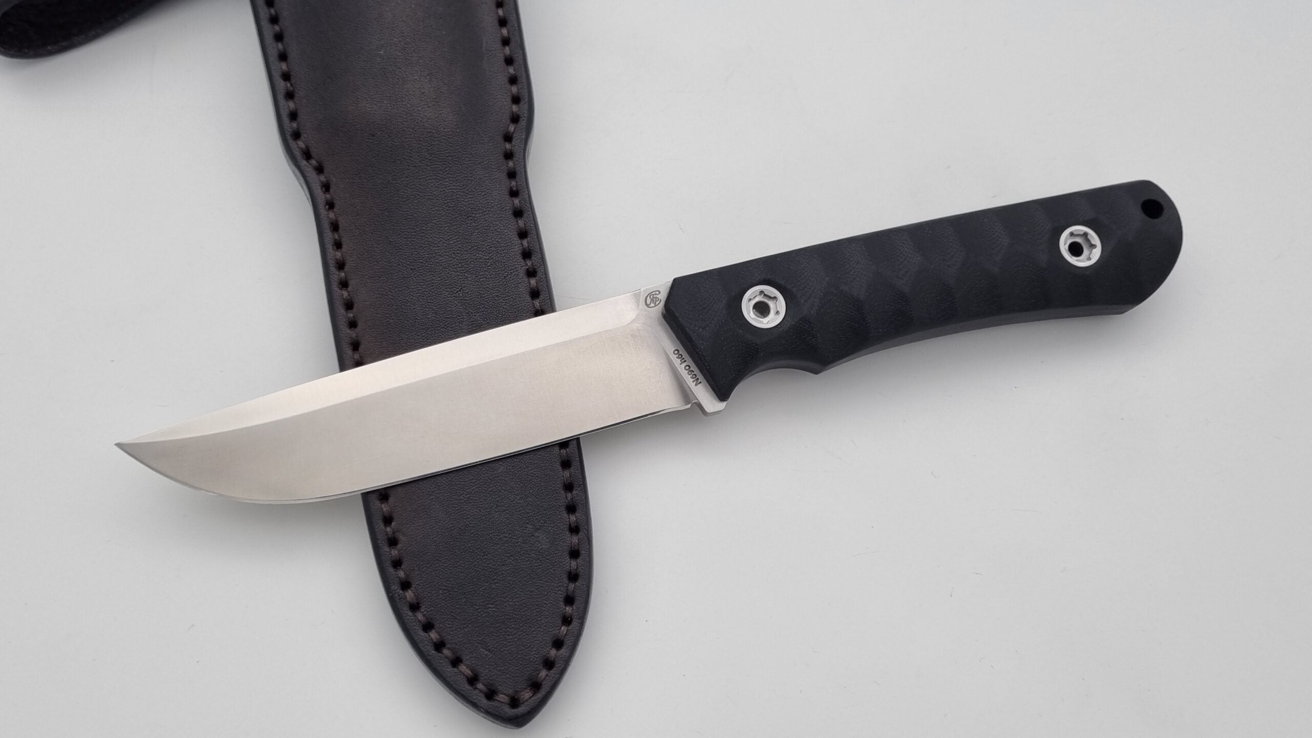 B-Ware Jäger JARS Messer N690 Stahl 60 HRC Outdoor Jagd Bushcraft Messer Black Lederscheide