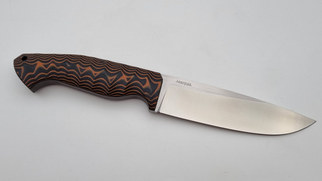 Leopard JARS Jagd Outdoor Messer N690 60HRC    Orange/Black Micarta Leder