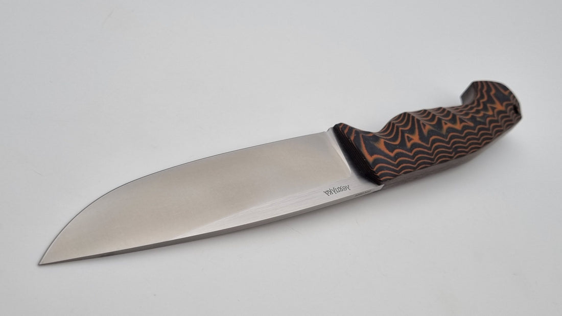 Leopard JARS Jagd Outdoor Messer N690 60HRC    Orange/Black Micarta Leder