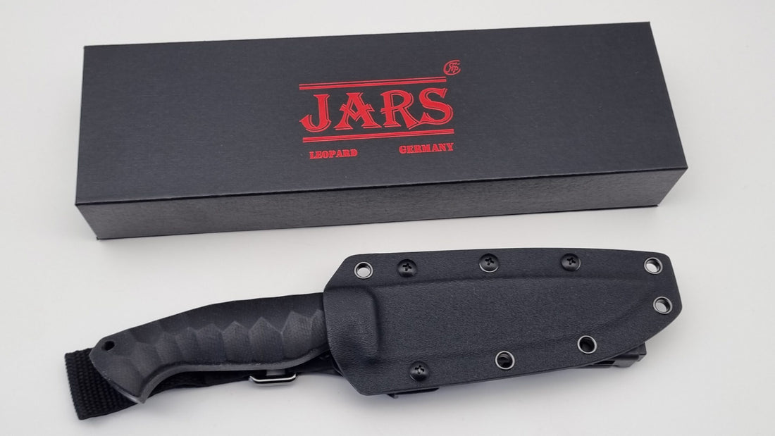 Leopard JARS Jagd Outdoor Messer N690 60HRC    Black Micarta Kydex