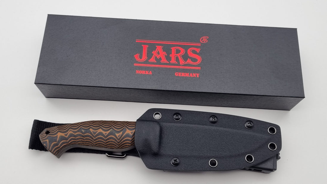 Norka JARS Jagd Outdoor Messer N690 60HRC    Orange/Black Micarta Kydex