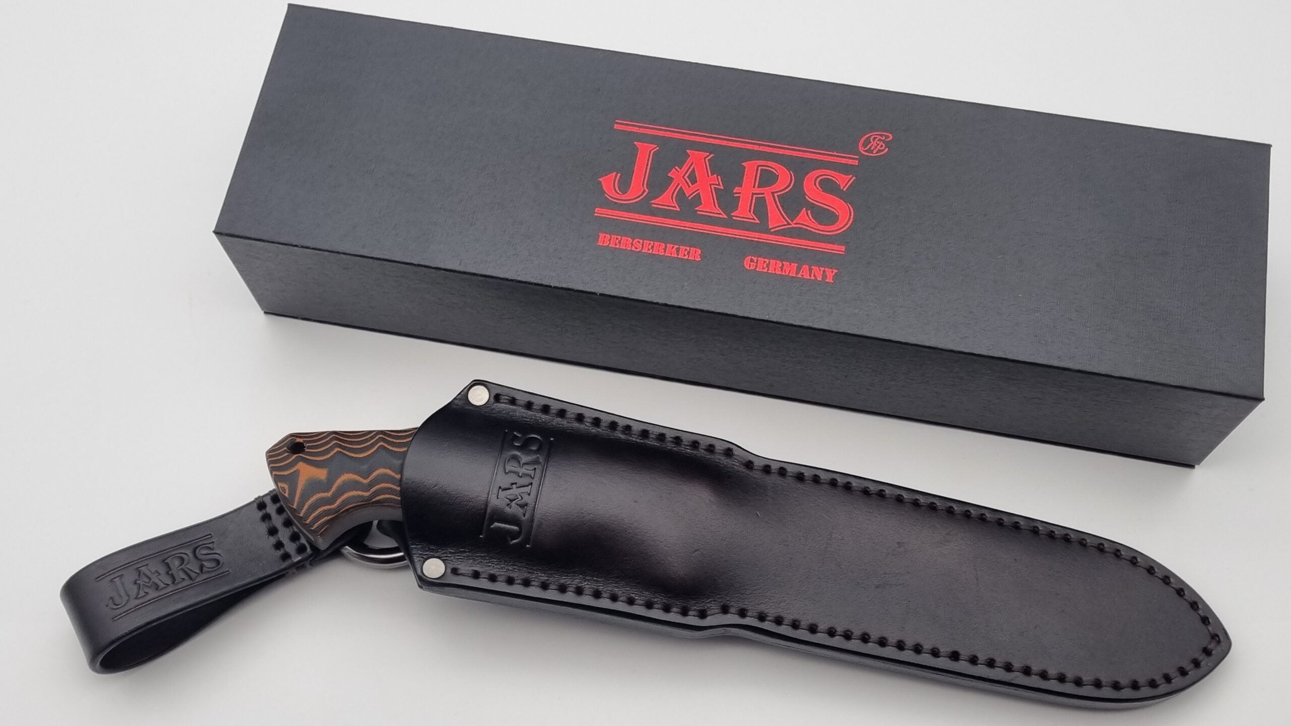 Berserker JARS Jagd Outdoor Messer Orange/Black Micarta Leder