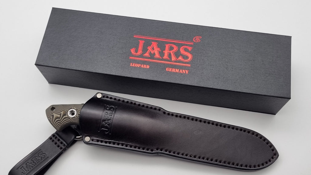 Leopard JARS Jagd Outdoor Messer Beige G10 Leder