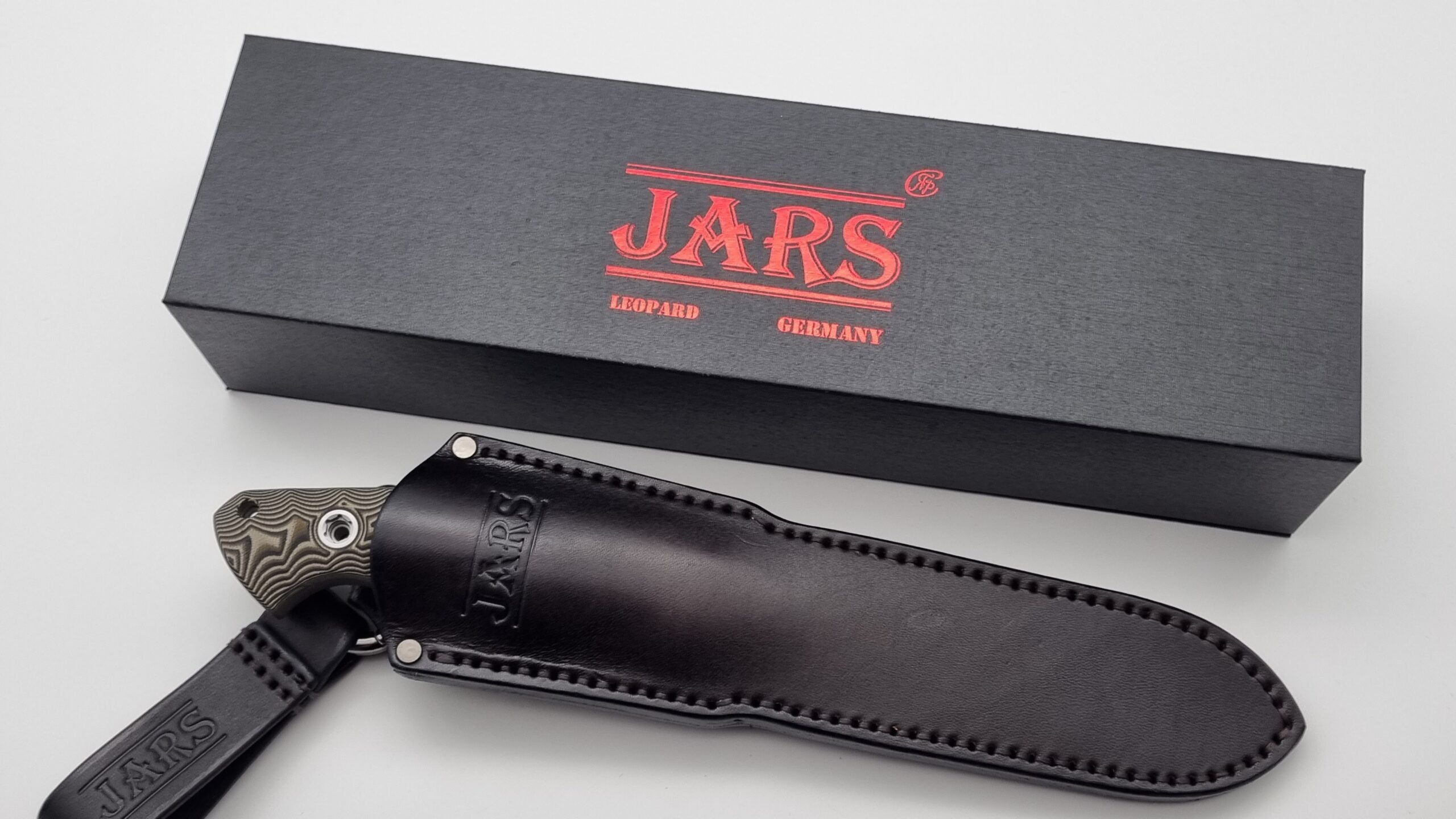 Leopard JARS Jagd Outdoor Messer Beige G10 Leder