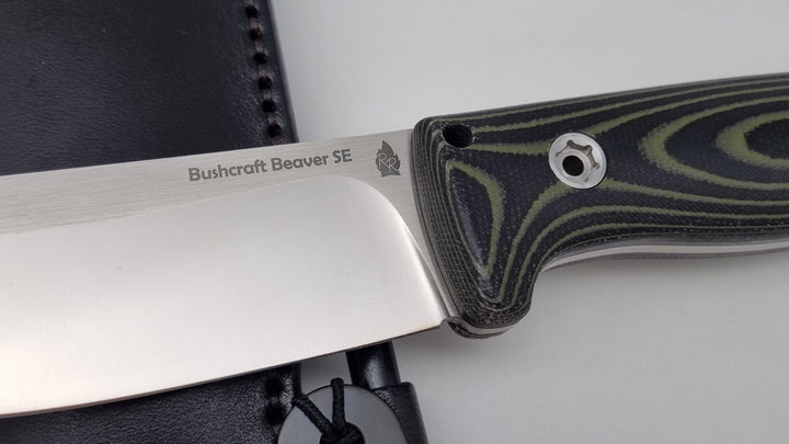 Bushcraft Beaver SE Reini Rossmann Micarta Outdoor Jagd Bushcraft Messer N690 59HRC  Green/Black  Leather