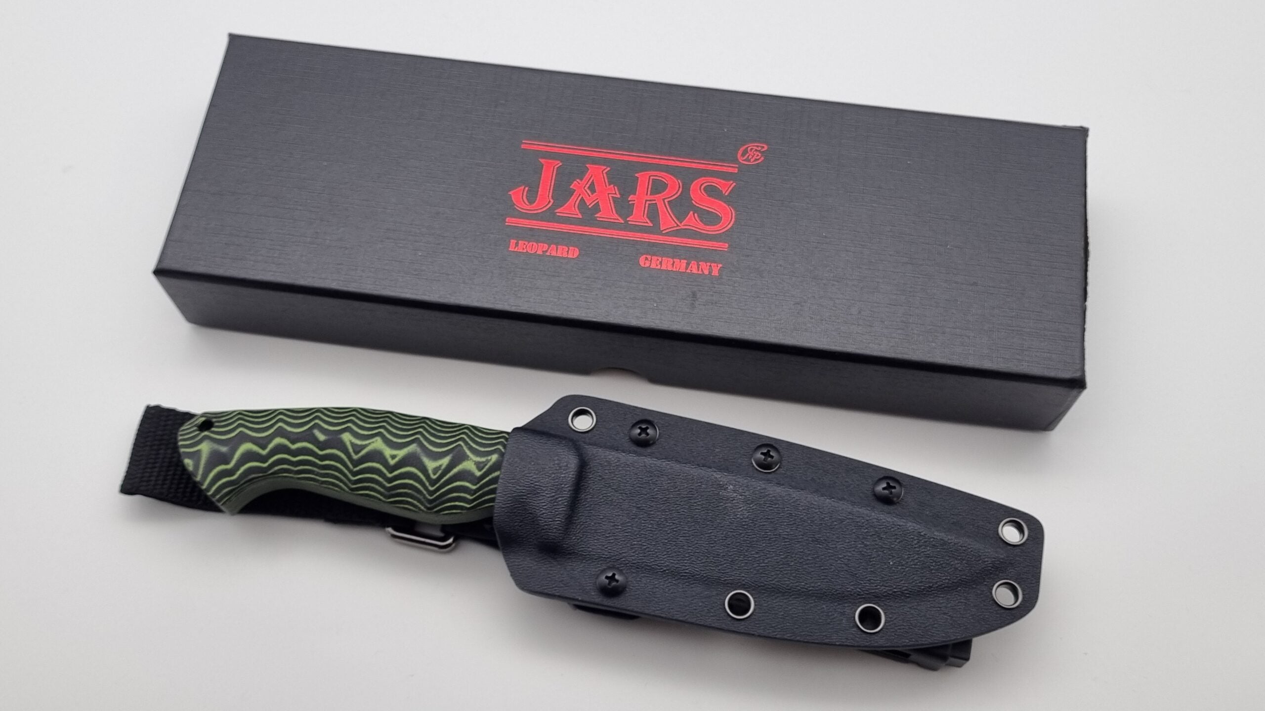 Leopard JARS Jagd Outdoor Messer Neon/Black Micarta Kydex